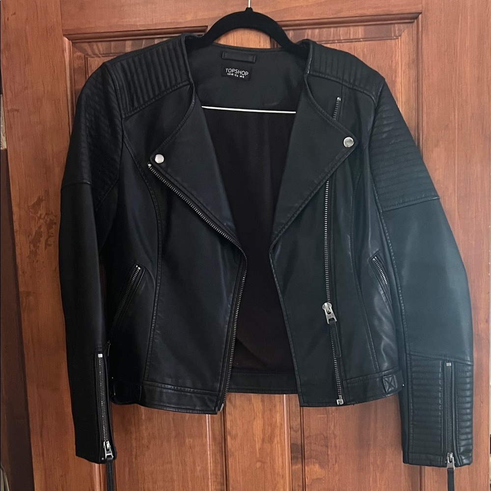 Topshop Women's Black Leather Biker Jacket